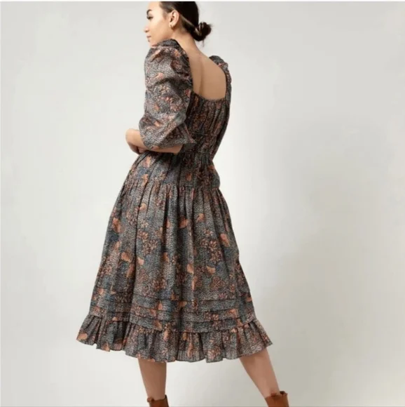 Ulla Johnson Isla Pleated Puff Sleeve Flouncy Floral Midi Dress - Picture 10 of 16